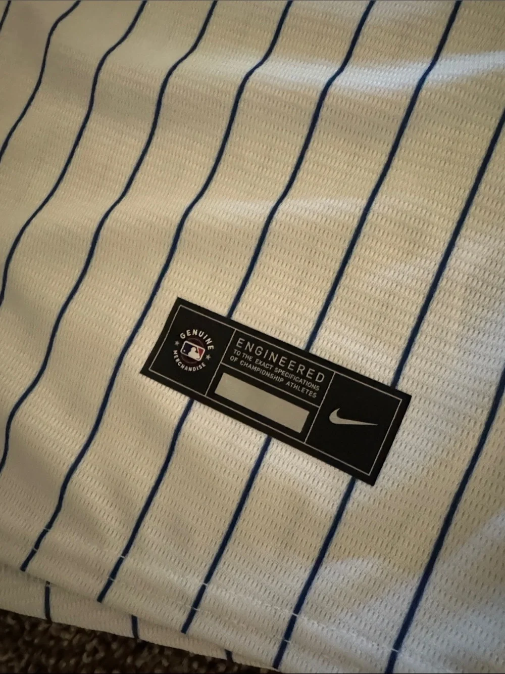 Nike White and Blue Pinstripe Baseball Jersey with Red Accent- Cubs - Picture 4 of 6